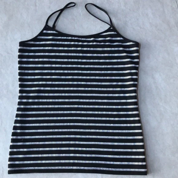 LOFT Black With White Stripes Adjustable Spaghetti Strap Camisole Tank Size S - Picture 8 of 13